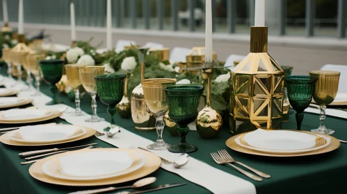 Opulent Gold and Green Table Setting - A Festive Atmosphere Unveiled
