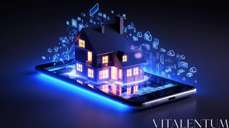 AI ART Smartphone Displaying Smart Home 3D Model