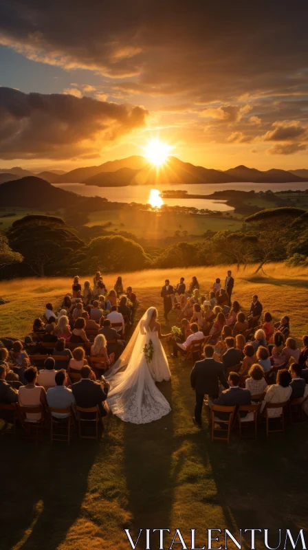 Sunset Wedding Ceremony in a Field: A Majestic Landscape AI Image