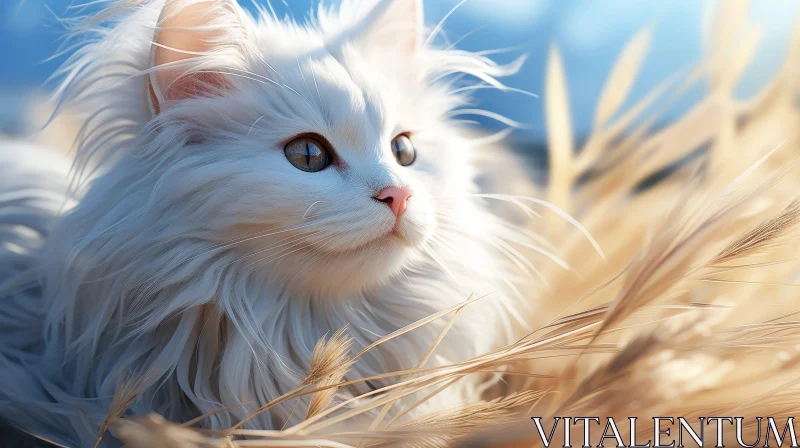 White Cat in Golden Wheat Field AI Image