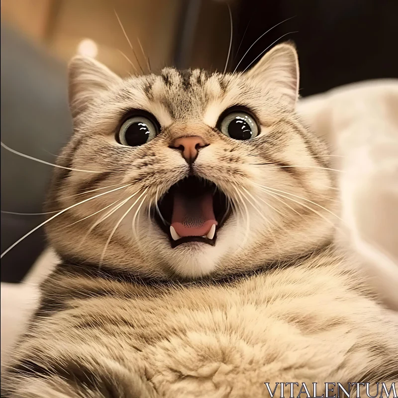 Close-Up Shot of a Cat with a Startled Expression AI Image