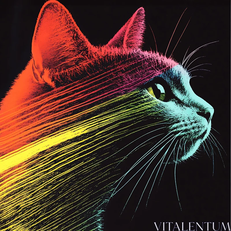 Vivid Cat Portrait in Neon Colors AI Image