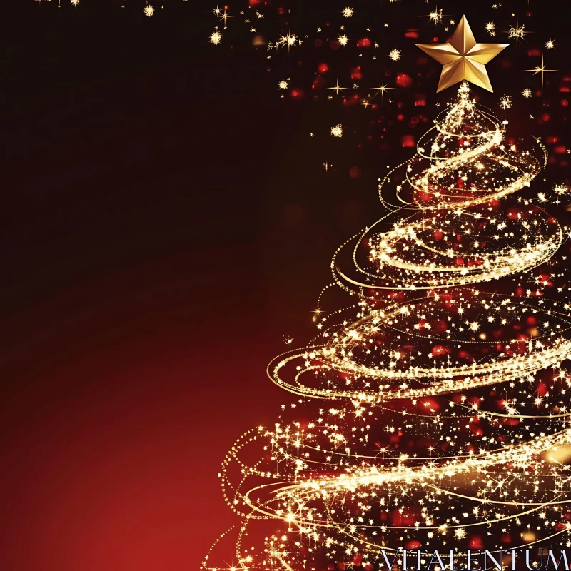 Shimmering Christmas Tree with Radiant Lights and Star AI Image