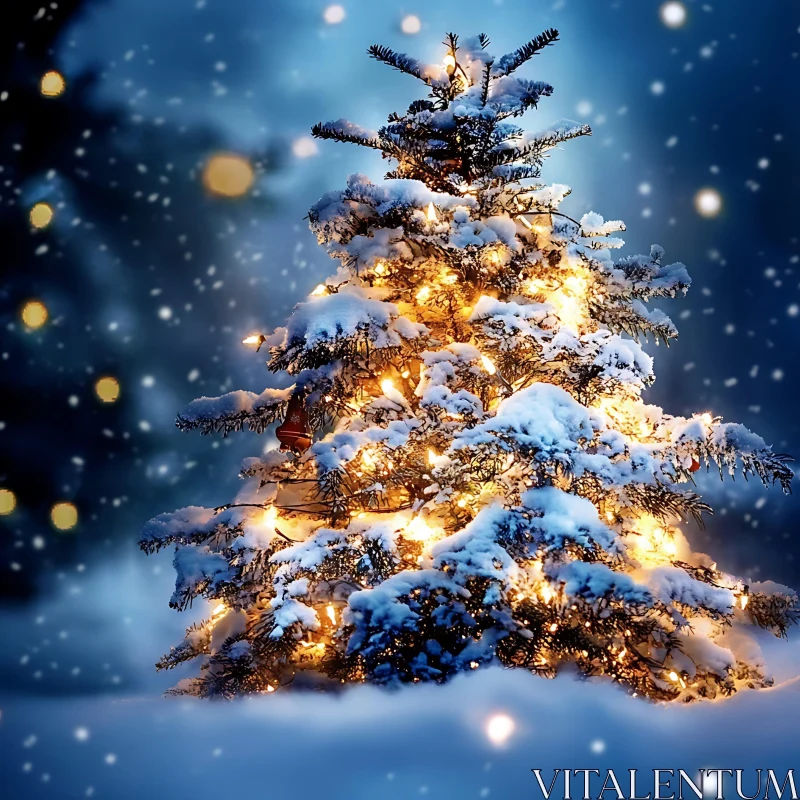 Snowy Fairy Tale Christmas Tree AI Image