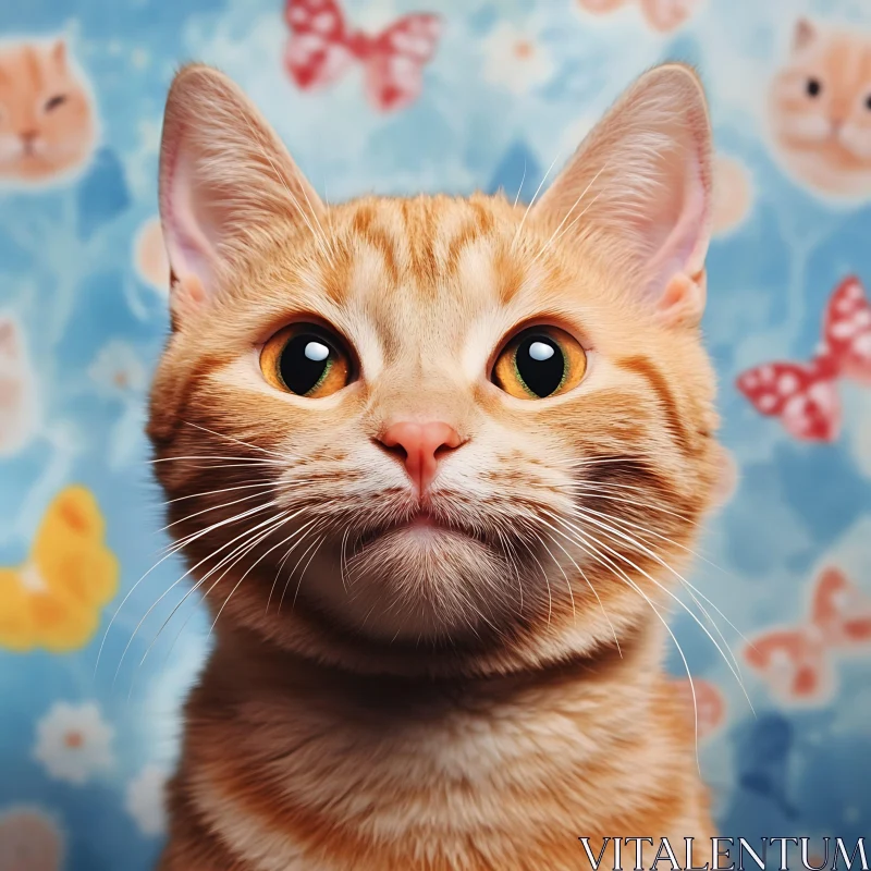 Adorable Ginger Cat with Butterflies AI Image