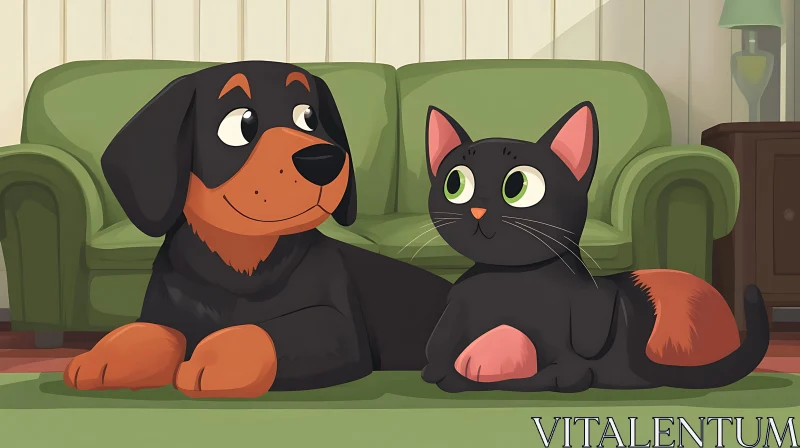 AI ART Black and Brown Dog with Black and Orange Cat Animated Scene