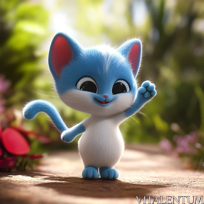 Smiling Blue Cat Animation in Serene Nature AI Image