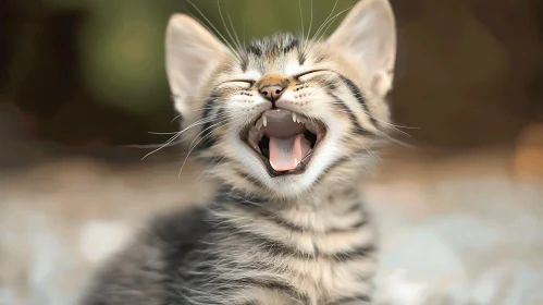 Cute Tabby Kitten Laughing Portrait