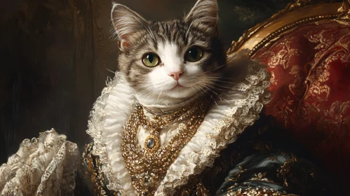 Opulent Feline Portrait in Royal Attire