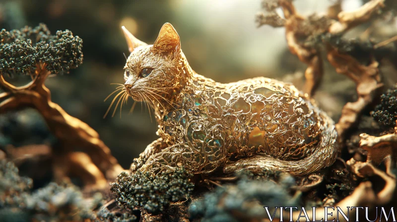 AI ART Ornate Golden Cat in Nature