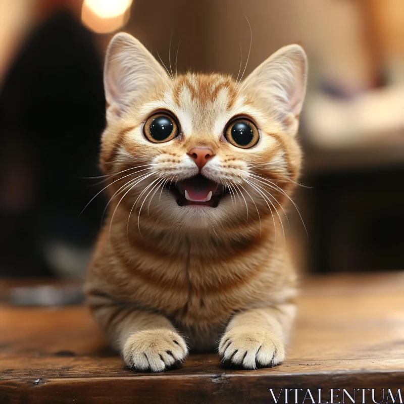 Orange Tabby Kitten on Wooden Surface AI Image