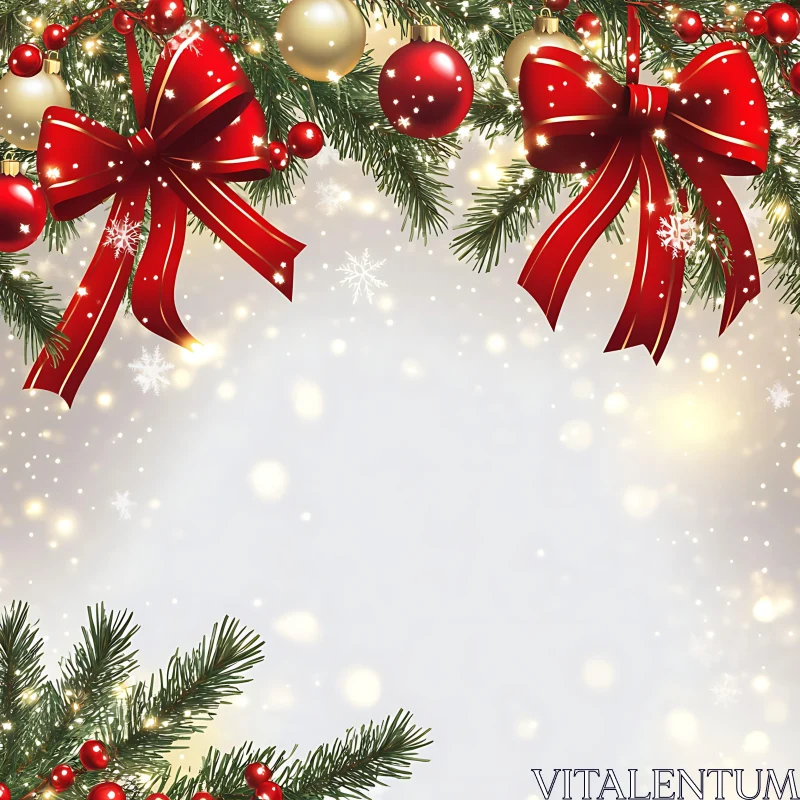 Christmas Decoration with Pine and Ornaments AI Image