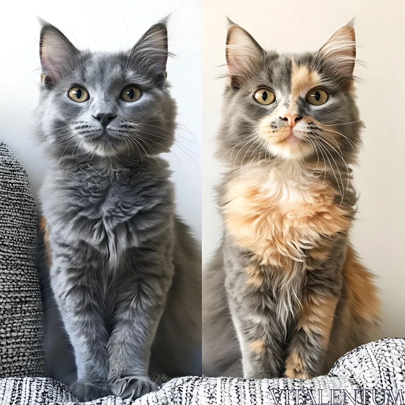 Portrait of Two Cats with Different Fur Patterns AI Image