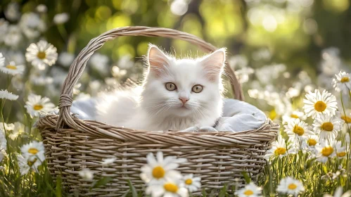 White Kitten in Flower Field