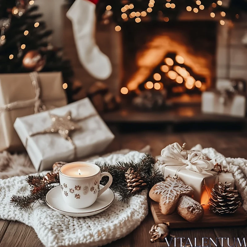 Warm Christmas Ambiance with Festive Decorations AI Image