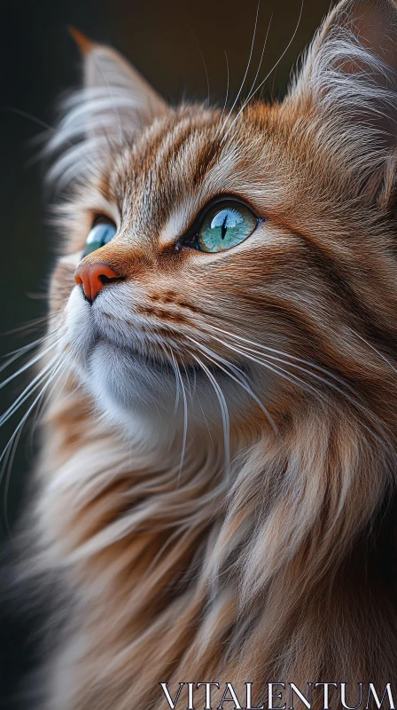 Detailed Cat Portrait with Green Eyes and Golden-Brown Fur AI Image