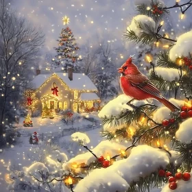 Winter Wonderland with Festive Cardinal