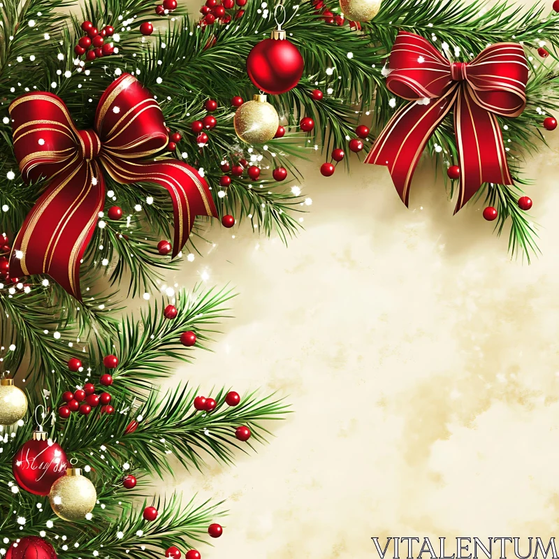 Holiday Decorations with Red and Gold Elements AI Image