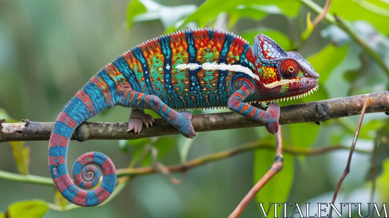 Colorful Chameleon on Branch - A Captivating Nature Photograph AI Image
