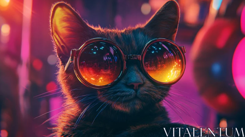 AI ART Cool Cat Sporting Sunglasses in a Neon Urban Night