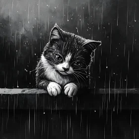 Rainy Day Sad Cat Drawing