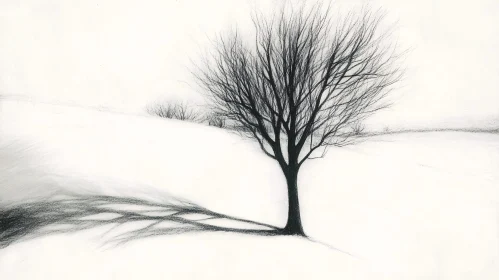 Minimalistic Winter Scene with Tree and Snow