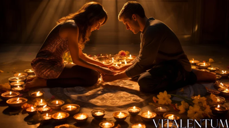 Intimate Embrace: A Candlelit Scene of Young Love AI Image