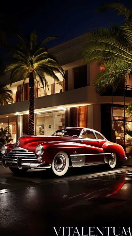 Red Car at Night: Captivating Golden Age Glamour AI Image