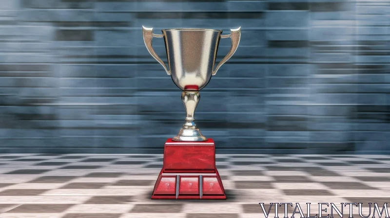 Silver Trophy 3D Rendering on Red Pedestal AI Image