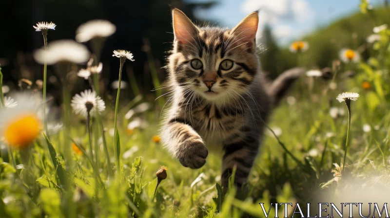 Tabby Kitten in Field of Daisies AI Image