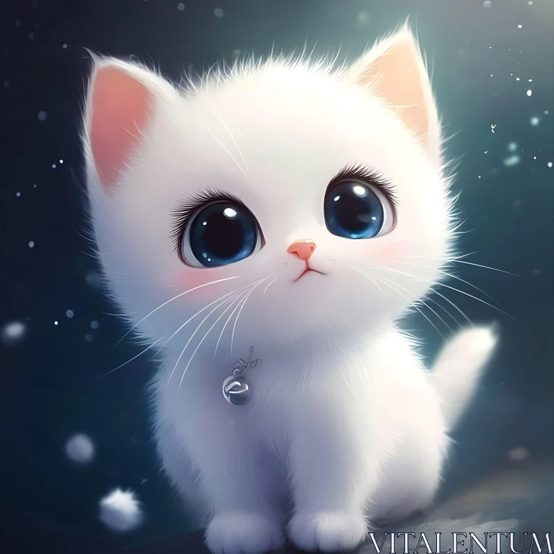 Cute Fluffy White Kitten with Bell AI Image