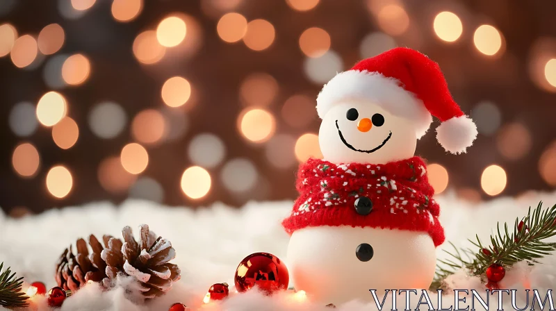 Holiday Snowman with Santa Hat and Scarf AI Image