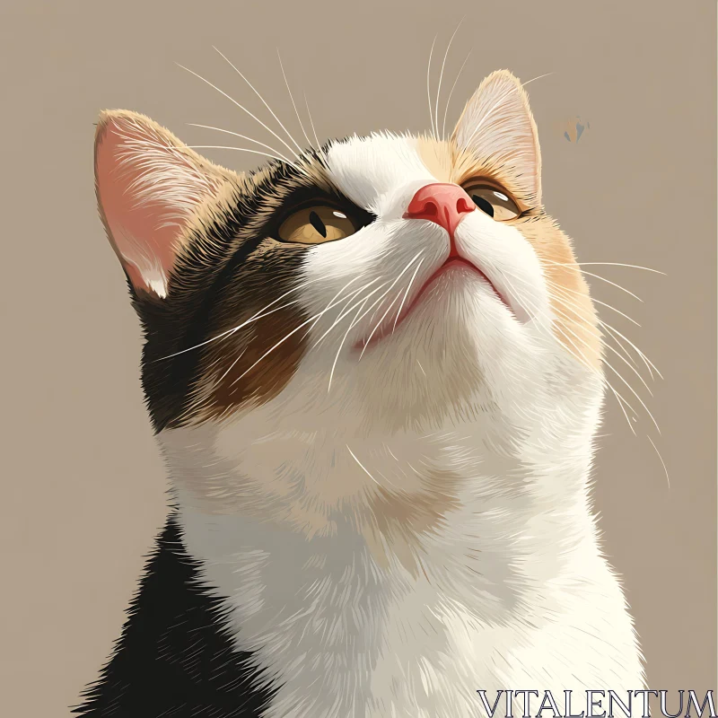 Illustrated Portrait of a Tricolor Cat AI Image