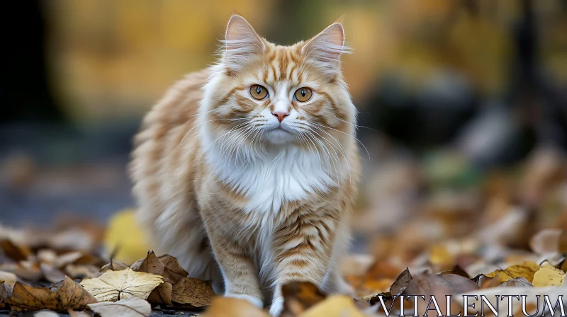 Ginger Cat in Autumn Setting AI Image