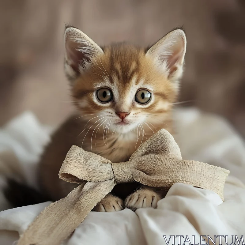 Cute Kitten Wearing a Large Bow AI Image