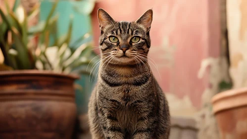 Tabby Cat with Striking Green Eyes