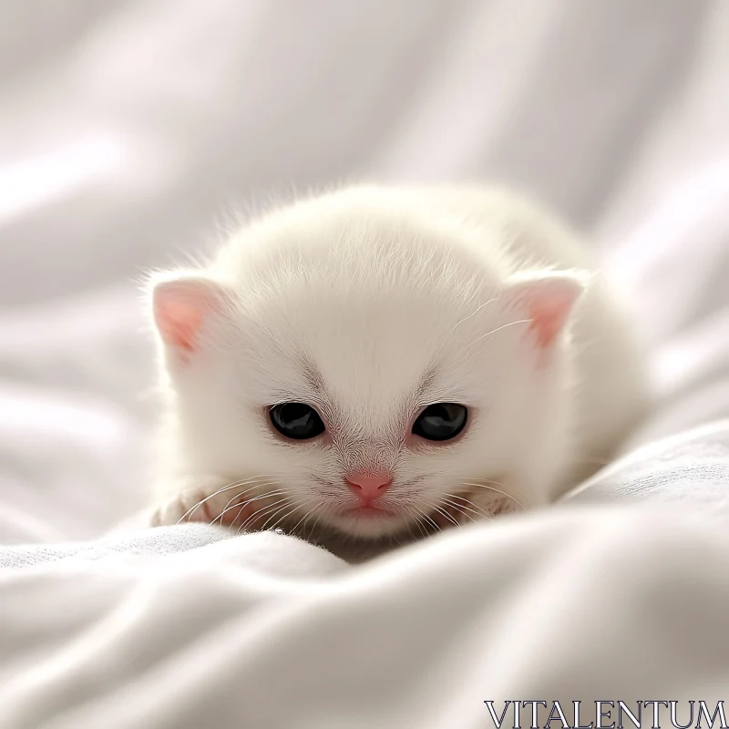 Cute White Kitten Close-Up AI Image