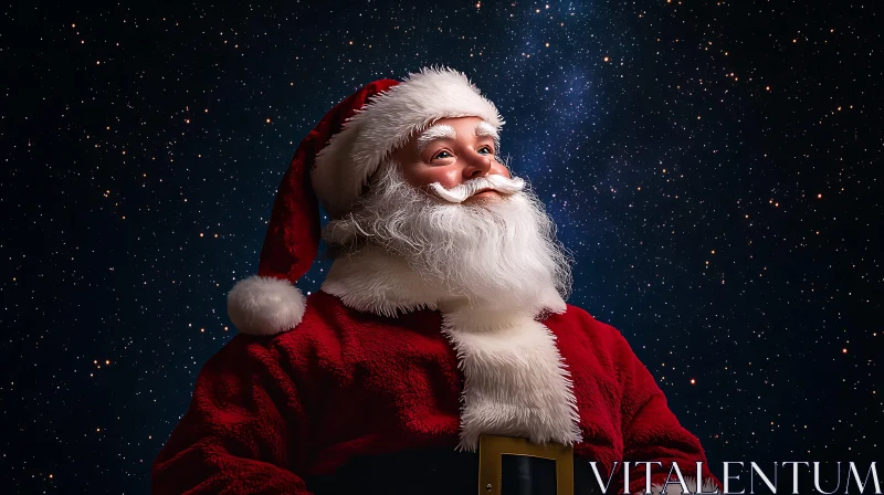 Jolly Santa Claus in a Starry Night Sky AI Image