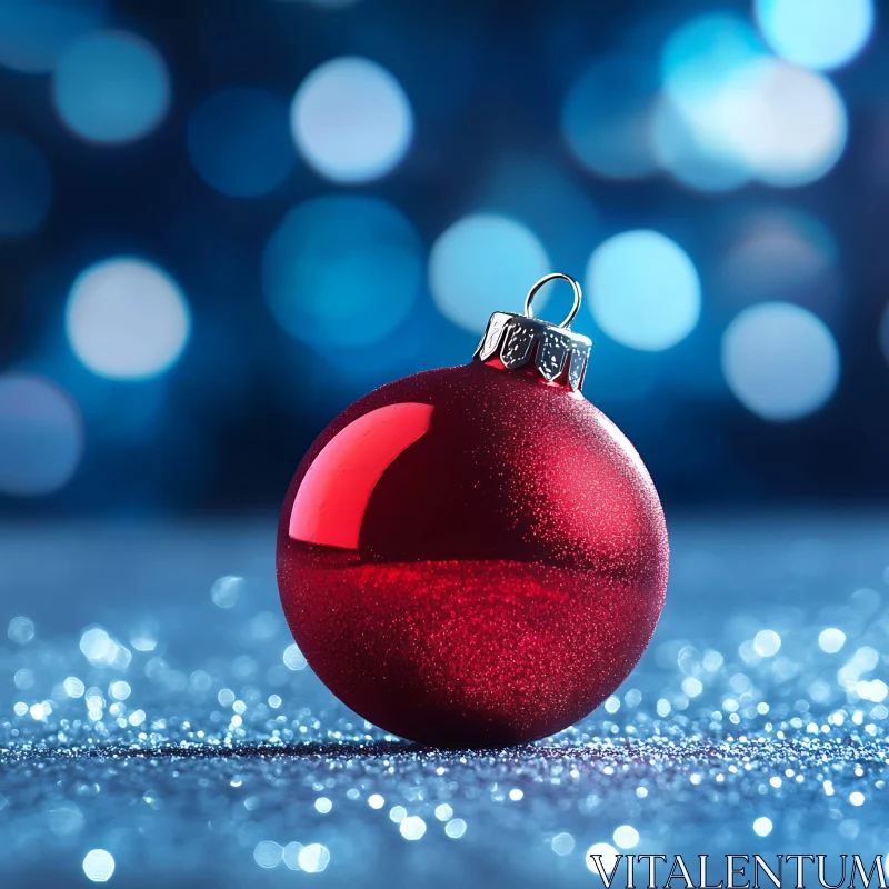 Festive Red Christmas Bauble on Glittery Surface AI Image