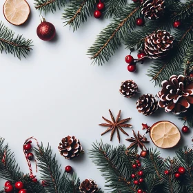 Holiday Decoration with Pinecones and Evergreen Foliage