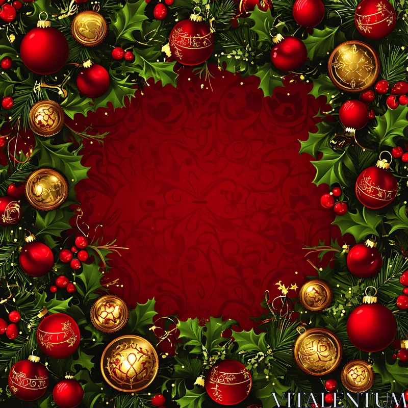 Holiday Ornaments with Holly and Berries AI Image