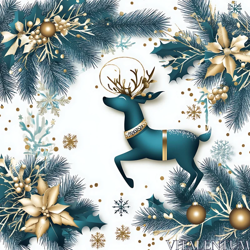 Stylish Teal Deer in Christmas Ornament Setting AI Image