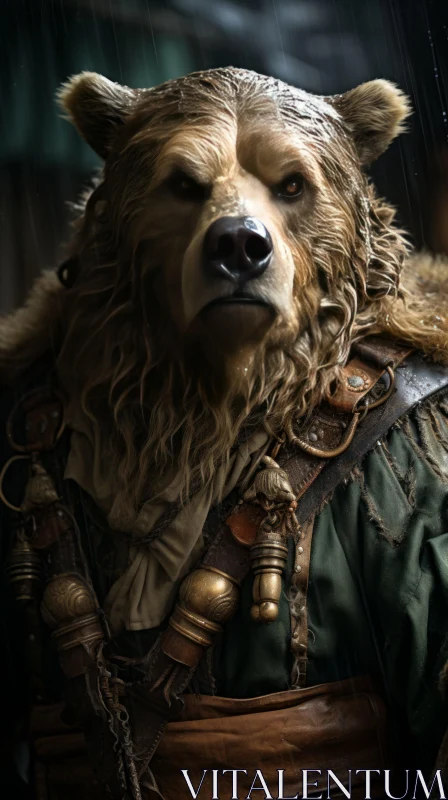 Atmospheric Portrait of a Dressed Bear in Medieval-Inspired Setting AI Image