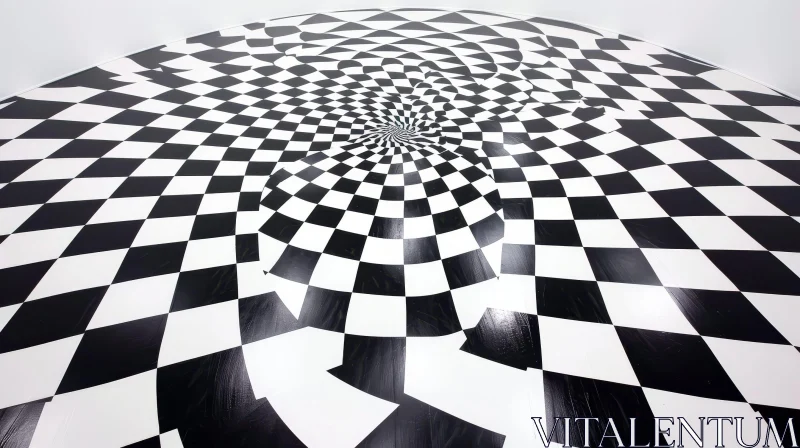 Black and White Checkered Floor with Warped Vortex AI Image