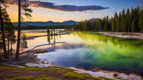 Breathtaking Sunrise at Yellowstone National Park - Dark Aquamarine and Green