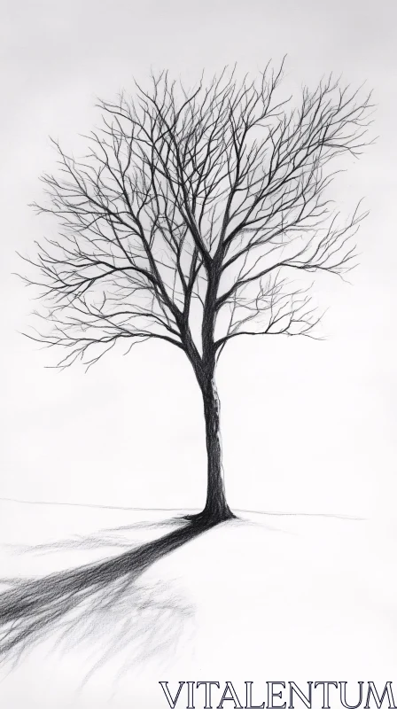 AI ART Pencil Drawing of a Leafless Tree with Shadows