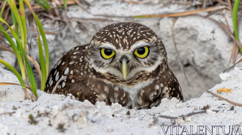 Close-up of a Burrowing Owl in its Natural Habitat AI Image