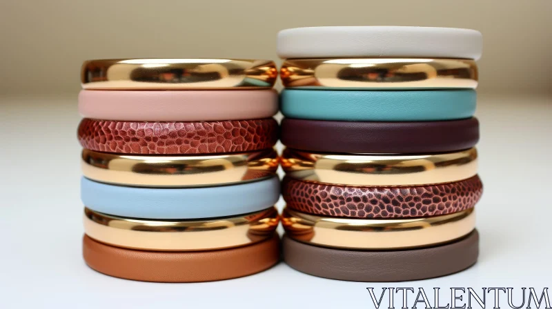 Colorful Stacked Bangles: Metal and Leather Jewelry Collection AI Image