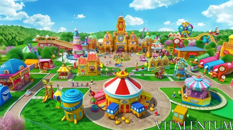 Colorful Whimsical Amusement Park Painting AI Image