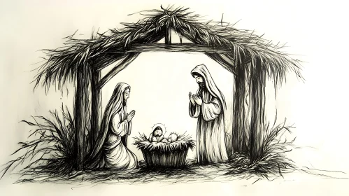 Holy Nativity Scene Illustration